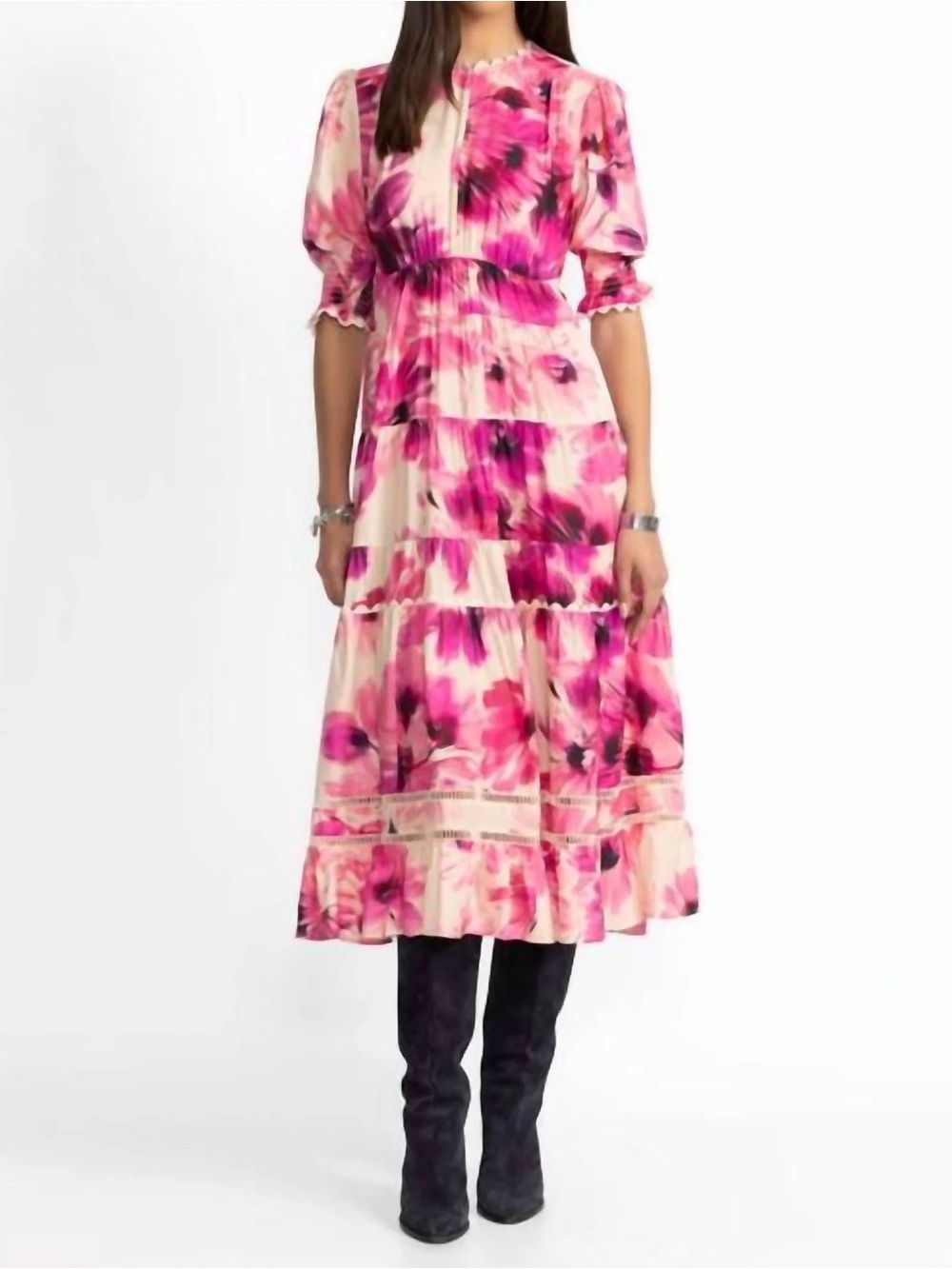 Johnny Was Pink and Cream Floral Dress